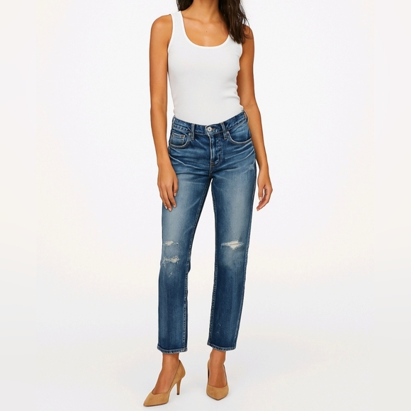 Moussy Vintage Jeans Howa Medium Blue Wash Denim Distressed Patches Size 25 - Picture 1 of 14